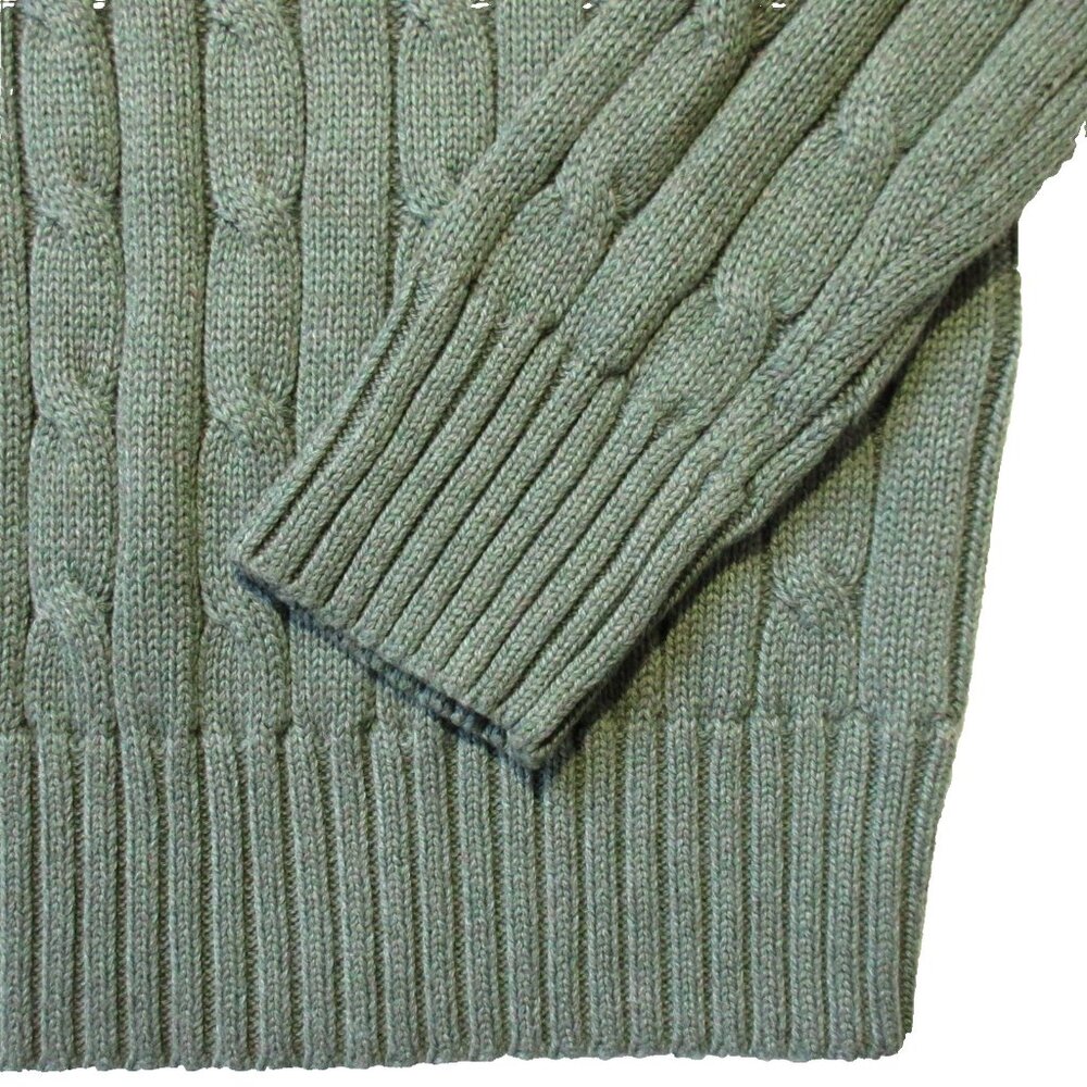 NWT Polo Ralph Lauren Cable-Knit Cotton Crewneck in Grey Green Heather Sweater M - Picture 4 of 6